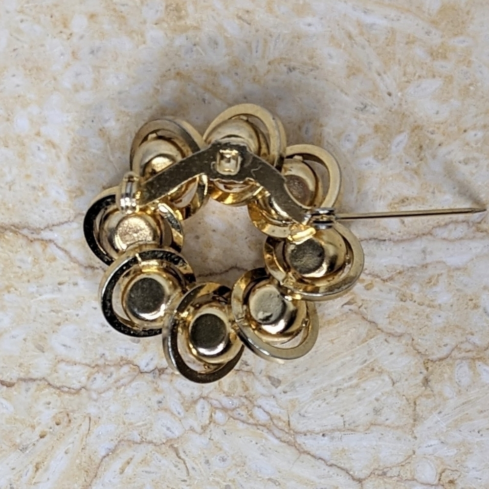 Vintage Multi Clear Round Rhinestone Gold Tone Shiny Costume Brooch Pin - Picture 4 of 7